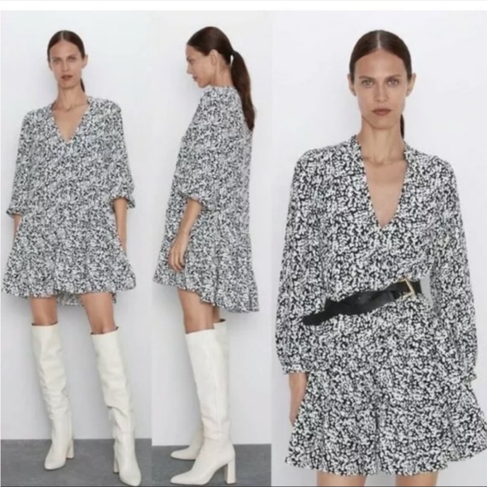 Zara The Claris Dress black and white printed dress Sz-XS